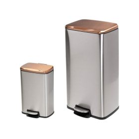 2 Stainless Steel Gold Bronze Copper Top Step On Trash Can