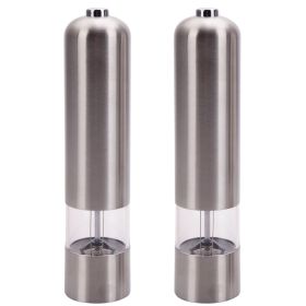 2pcs Stainless Steel Electric Automatic Pepper Mills Salt Grinder Silver