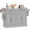 HOMCOM Gray Kitchen Companion Cart, with Stainless Top, Drawers, Racks & Cabinets on Wheels