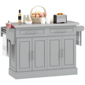 HOMCOM Gray Kitchen Companion Cart, with Stainless Top, Drawers, Racks & Cabinets on Wheels