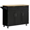 HOMCOM Mobile Kitchen Island, Black, with Drawers & Cabinet Storage