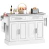 HOMCOM Portable Kitchen Cart, White, Rolling Island with Stainless Steel Top, Towel & Spice Rack