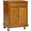 HOMCOM Modern Brown Kitchen Island on Wheels, Rolling Serving Cart with Drawer, Cabinet, and 2 Towel Racks