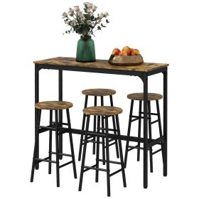 HOMCOM Pub Table Set for 4, 5-Piece Bar Height Table and Chairs with Stable Frame, Industrial Breakfast Table Set
