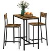 HOMCOM 3 Piece Pub Dining Set Industrial Style Counter Height Table and Bar Stools Rustic Brown for Small Spaces