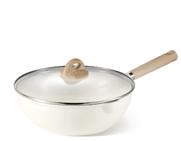 Carote Nonstick Wok 12" Skillet With Induction Non-Stick Saute Pan with Cover, Bon Appetit, White Granite, 5.8QT