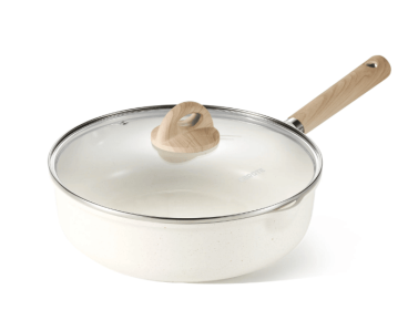 Carote 11" Nonstick Saute Pan With Lid Cover Non-Stick Deep Frypan With Induction, Bon Appetit, White Granite, 5QT