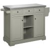 HOMCOM Kitchen Island, Gray, on Wheels with Stainless Steel Top, Spice Rack, Drawers, Utility Portable Multi-Storage Cart