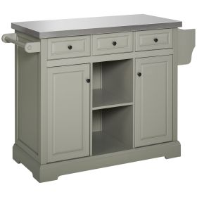 HOMCOM Kitchen Island, Gray, on Wheels with Stainless Steel Top, Spice Rack, Drawers, Utility Portable Multi-Storage Cart