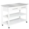 HOMCOM Kitchen Cart on Rollers, White, with Stainless Steel Top, Rolling Island Cart with Glass Door