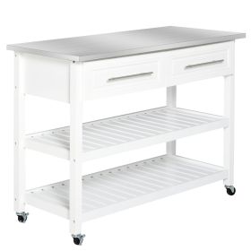HOMCOM Kitchen Cart on Rollers, White, with Stainless Steel Top, Rolling Island Cart with Glass Door