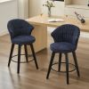 008-Set of 2 Counter Height Swivel Bar Stools, Chenille Upholstered Chairs with Wide Backrest for Bar, Kitchen Island, Dining Room, Blue