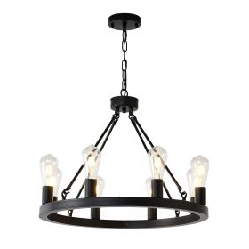 6-Light (No Bulbs) Matte Black Wagon Wheel Chandelier Farmhouse Modern Small Round Chandelier for Living Room Kitchen Island Foyer Hallway Entryw