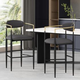 Barstools Set of 2, Counter Height Upholstered Bar Stools with Backs and Iron Legs for Kitchen Island, Gray Fabric Seating 260LBS Weight Capacity