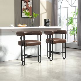 COOLMORE Bar Stools Set of 2, Modern Bar Stool with Back, Black Metal Frames, Upholstered Bar Stools for Kitchen Island, Pub, Club (Dark Brown PU)