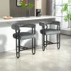 COOLMORE Bar Stools Set of 2, Modern Bar Stool with Back, Black Metal Frames, Upholstered Bar Stools for Kitchen Island, Pub, Club (Gray Chenille)