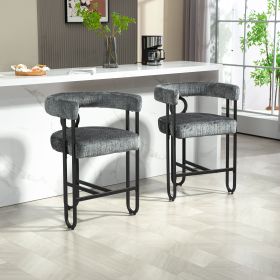 COOLMORE Bar Stools Set of 2, Modern Bar Stool with Back, Black Metal Frames, Upholstered Bar Stools for Kitchen Island, Pub, Club (Gray Chenille)