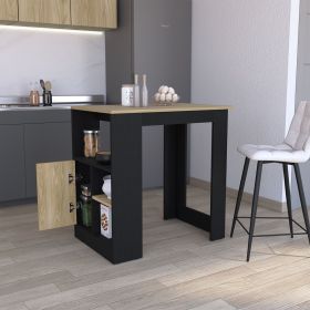 Stirling Kitchen Island with 1-Door Cabinet Push to open System and Side Shelves Black - Natural Oak