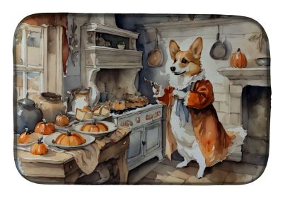Corgi Fall Kitchen Pumpkins Dish Drying Mat Absorbent Dish Drying Mat Pad for Kitchen Counter Dish Drainer Mat for Countertop, 14 x 21", Multicolor
