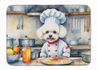Bichon Frise The Chef Memory Foam Kitchen Mat Machine Washable Anti-Fatigue Mat Cushion Comfort Bath Mat or Kitchen Rug