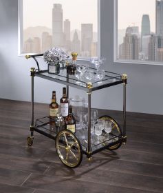 Cyrus Clear Glass & Black/Gold Finish Serving Cart