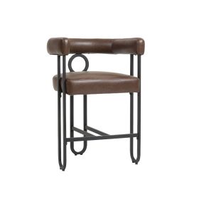 House Hold Bar Stools Set of 1, Modern Bar Stool with Back, Black Metal Frames, Upholstered Bar Stools for Kitchen Island, Pub, Club (Dark Brown PU)