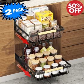 2 Pack Pull Out Cabinet Organizer, Metal Slide Out Drawers for Cabinets, Sliding Drawers Adhesive Nano Film Roll out Shelf for Kitchen Pantry Bed