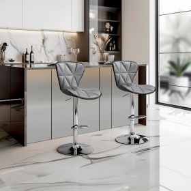 Bar Stools Set of 2, Swivel Adjustable Counter Height Barstools with Back and PU Leather-Gray
