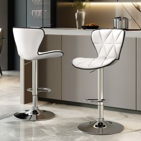 Bar Stools Set of 2, Swivel Adjustable Counter Height Barstools with Back and PU Leather-White