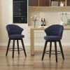 008-Set of 2 Counter Height Swivel Bar Stools, Chenille Upholstered Chairs with Wide Backrest for Bar, Kitchen Island, Dining Room, Blue