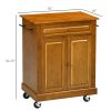 HOMCOM Modern Brown Kitchen Island on Wheels, Rolling Serving Cart with Drawer, Cabinet, and 2 Towel Racks