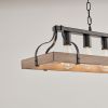 33.7-Inch Black and Faux Wood Grain Pendant Light, 5 E26 Bulb Sockets, Adjustable Chain Height – Modern Farmhouse Chandelier for Dining Room, Kitchen