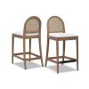Panama 26.5" Curved Back Cane Rattan Counter Stool, Set of 2, Ivory White Boucle