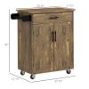 HOMCOM Rolling Kitchen Island Cart, Rustic Brown, with Drawer, Storage Cabinet, and Towel Rack