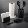 Ceramic Ribbed Spoon Rest – Black, Heat Resistant, Modern Design