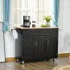 HOMCOM Mobile Kitchen Island, Black, with Drawers & Cabinet Storage