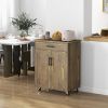 HOMCOM Rolling Kitchen Island Cart, Rustic Brown, with Drawer, Storage Cabinet, and Towel Rack