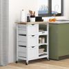 HOMCOM Dining Rolling Kitchen Island, White, with Wood Top, Shelves & Drawers