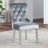 Glam Dark Gray Flannelette 2pcs Side Chairs Acrylic Tufted Upholstered Dining Chairs Wingback Design