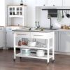 HOMCOM Kitchen Cart on Rollers, White, with Stainless Steel Top, Rolling Island Cart with Glass Door
