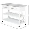 HOMCOM Kitchen Cart on Rollers, White, with Stainless Steel Top, Rolling Island Cart with Glass Door