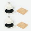 HAWOK Enameled Cast Iron Garlic Roaster with Bamboo Tray, 5-Inch, BBQ Grill Garlic Baker, Mini Cocotte, Set of 2, Oyster White