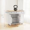 HOMCOM Kitchen Island on Wheels with Drop Leaf, Charging Station, Rolling Kitchen Cart with Wood Top, Adjustable Shelf, White