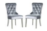 Glam Dark Gray Flannelette 2pcs Side Chairs Acrylic Tufted Upholstered Dining Chairs Wingback Design