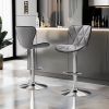 Bar Stools Set of 2, Swivel Adjustable Counter Height Barstools with Back and PU Leather-Gray