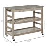 HOMCOM Rolling Kitchen Cart, Gray, with Stainless Steel Countertop, Bottom Shelf, Slotted Middle Shelf, 4 Castor Wheels