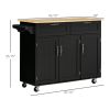 HOMCOM Mobile Kitchen Island, Black, with Drawers & Cabinet Storage