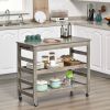 HOMCOM Rolling Kitchen Cart, Gray, with Stainless Steel Countertop, Bottom Shelf, Slotted Middle Shelf, 4 Castor Wheels