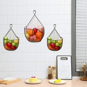 Set Of 3Metal Fruit And Vegetable Storage Hanging Basket Wall Mounted, Hanging Basket For Kitchen Black Wire Baskets For Flowers, Fruits And Veggies