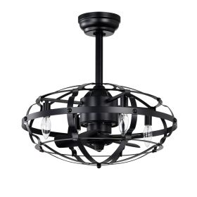 Hot Sell Industrial Ceiling Fan Light Kit for Living Room Bedroom Kitchen and Bladeless Caged Ceiling Fan with Lights (Option: Matte Black)
